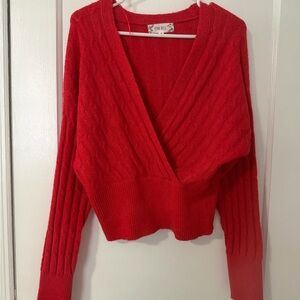Pink Rose Vibrant Red V-Neck Sweater